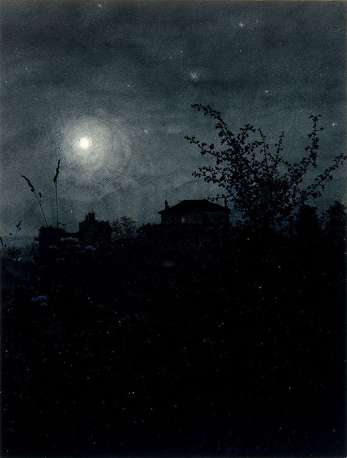Leon Bonvin, Moonlight Scene, Houses in Background, 1864