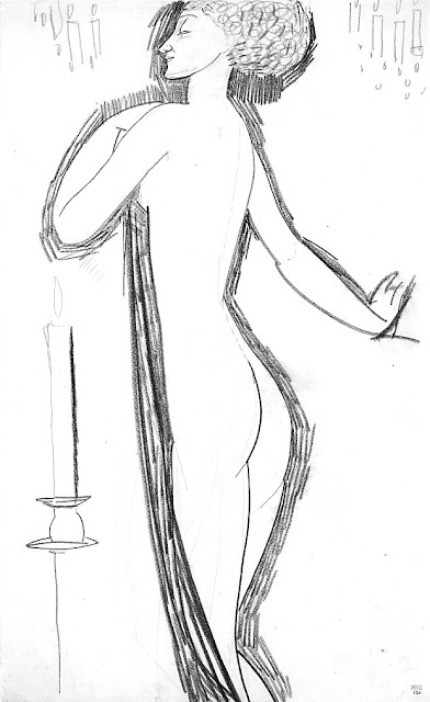 Modigliani25E225802599s2Bdrawing2BStanding2BNude2Bin2BProfile2Bwith2BLighted2BCandle252C2Bc1911