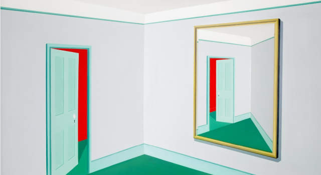 Patrick Hughes — In the Mirror  (oil on board construction, 1990