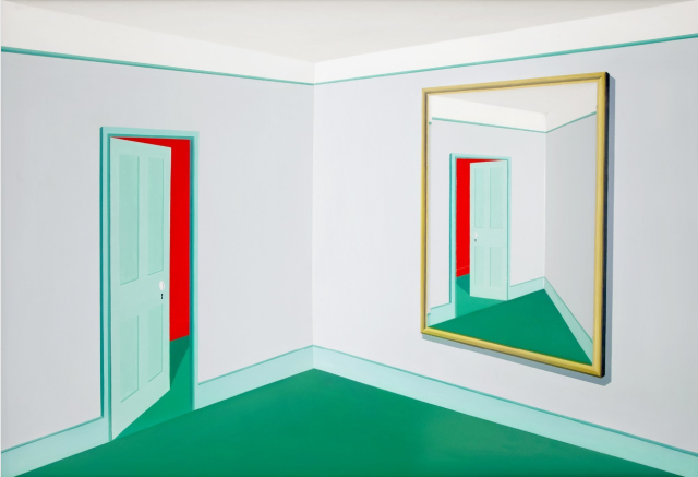 Patrick Hughes — In the Mirror oil on board construction 1990