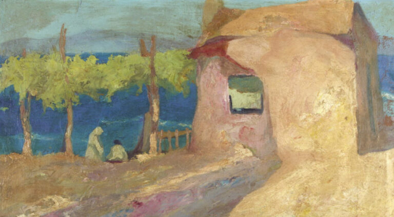 Michalis-Economou-1888-1933house-and-figures-by-the-sea