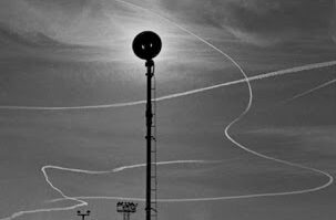 Ansel Adams, Rails and Jet Trails, California, 1953