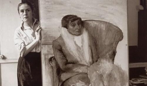 Dora Maar and her portrait of Alice B. Toklas with her inseparable dog, Paris 1946, phoo by M.Sima