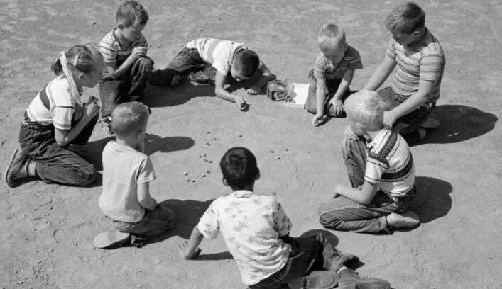 playing marbles, 1955