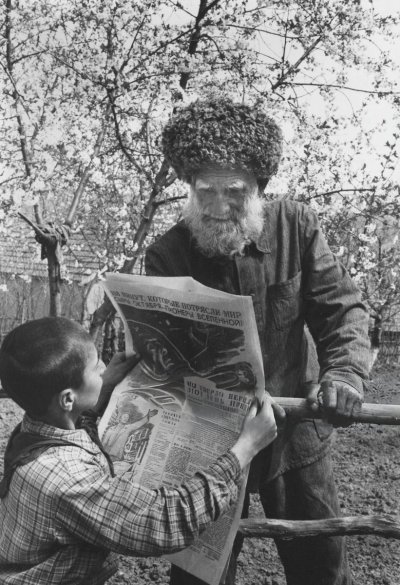 A boy shares the news of Yuri Gagarins space flight with local shepherd 1961