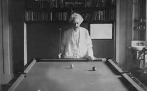 Mark Twain playing billiard, 1908