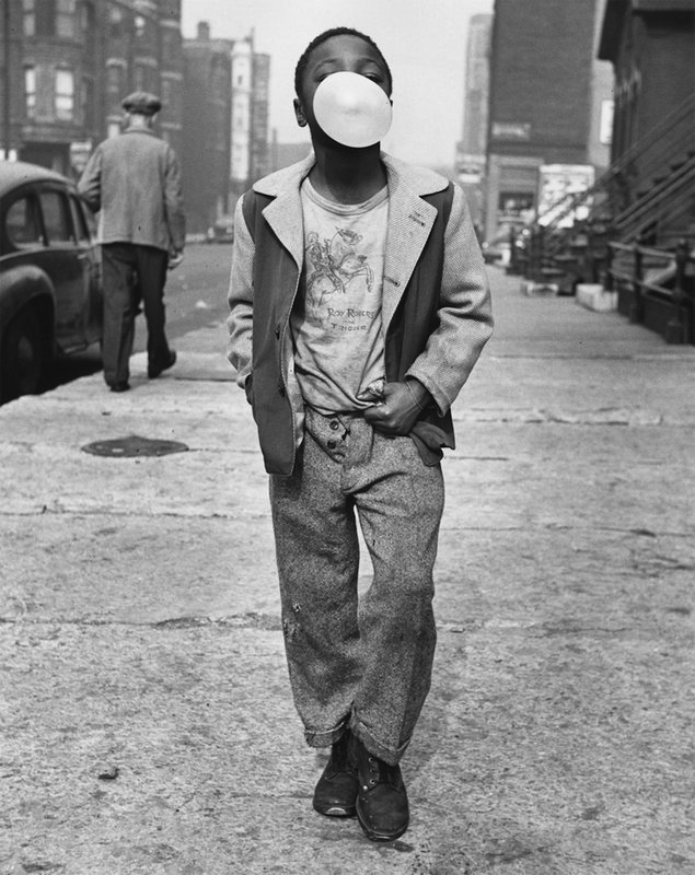 Marvin Newman Boy blowing bubble gum Chicago 1951