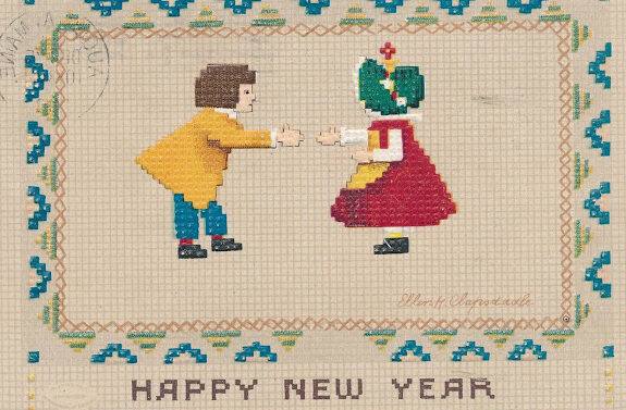 happy new year postcard, 1913