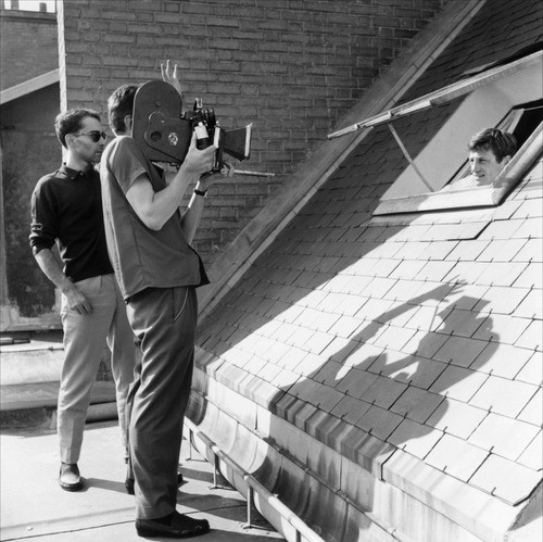 Raoul Coutard Next to Jean Luc Godard filming Jean Paul Belmondo in Breatless Paris 1960