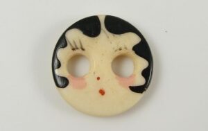 Bone Button with Hand Painted Flapper Girl Face