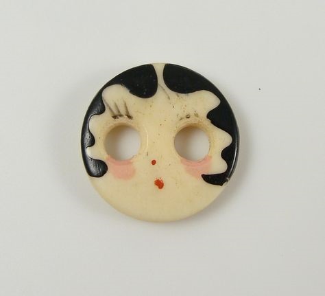 Bone Button with Hand Painted Flapper Girl Face