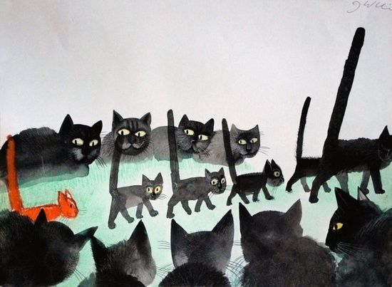 Jozef Wilkon Black Cat Family 1994