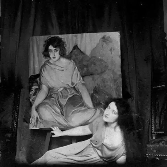 Ira Perrot with her own portrait painted by Tamara de Lempicka 1922