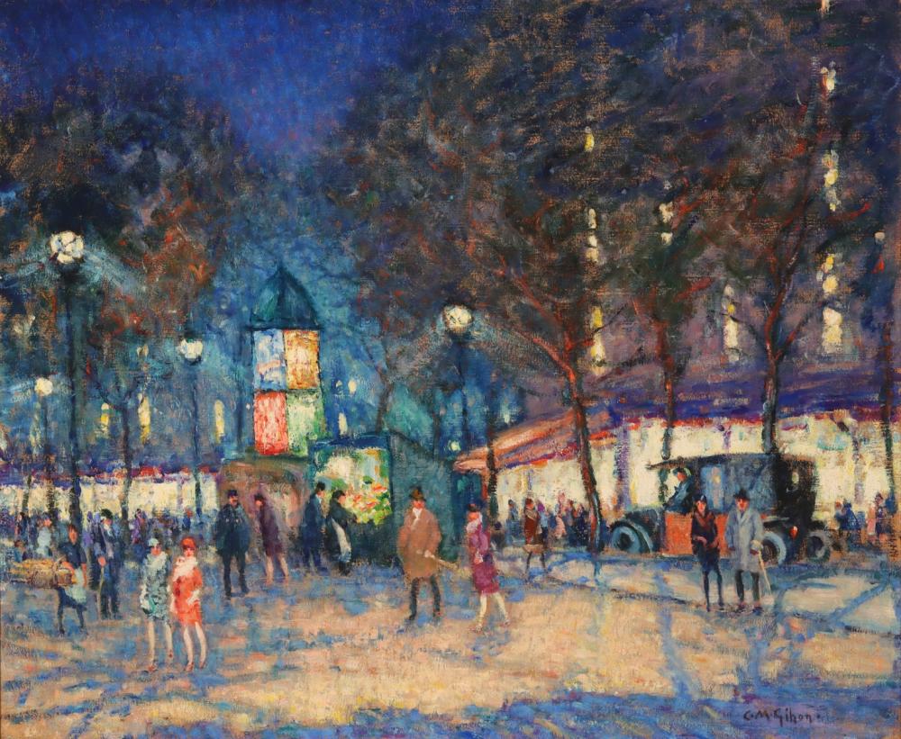 Paris by night | Paintings by Camille Pissarro / Pierre Bonnard / Henri Evenepoel / Bernard Lamotte / Maxime Maufra / Lelia Caetani di Sermoneta, 1895-1933 8 Paris by night | Paintings by Camille Pissarro / Pierre Bonnard / Henri Evenepoel / Bernard Lamotte / Maxime Maufra / Lelia Caetani di Sermoneta, 1895-1933 Clarence Montfort Gihon A Parisian Square at Night 1925