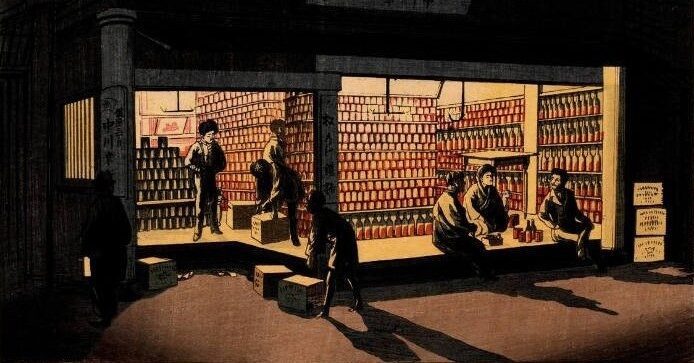 Night View of a Ginza Store, by Inoue Yasuji, 1882 c