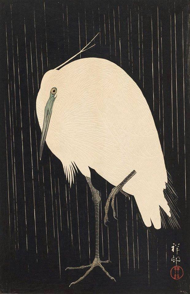 Heron in the Rain | Woodblock prints by Kawanabe Kyosai / Ide Gakusui / Ohara Koson, 1880-1950 2 Heron in the Rain | Woodblock prints by Kawanabe Kyosai / Ide Gakusui / Ohara Koson, 1880-1950 Ohara Koson Japanese 1877 1945 White Heron Standing in the Rain 1928