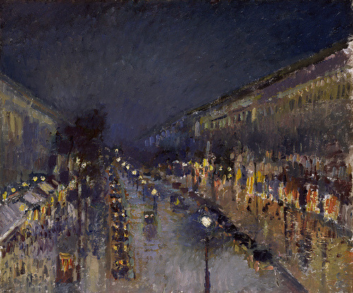 Paris by night | Paintings by Camille Pissarro / Pierre Bonnard / Henri Evenepoel / Bernard Lamotte / Maxime Maufra / Lelia Caetani di Sermoneta, 1895-1933 1 Paris by night | Paintings by Camille Pissarro / Pierre Bonnard / Henri Evenepoel / Bernard Lamotte / Maxime Maufra / Lelia Caetani di Sermoneta, 1895-1933 The Boulevard Montmartre at Night Camille Pissarro 1897